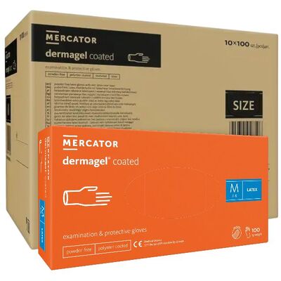 ОПТ (10 упаковок) Рукавички Dermagel Coated розмір M латексні кремові /100 шт (50 пар)/ *Mercator Medical*