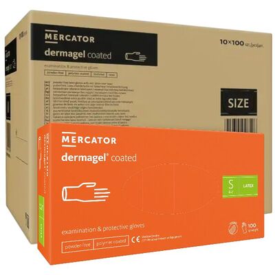 ОПТ (10 упаковок) Рукавички Dermagel Coated розмір S латексні кремові /100 шт (50 пар)/ *Mercator Medical*