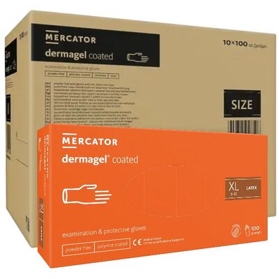 ОПТ (10 упаковок) Рукавички Dermagel Coated розмір XL латексні кремові /100 шт (50 пар)/ *Mercator Medical*