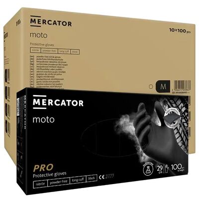 ОПТ (10 упаковок) Перчатки Ideall Nitrile Moto long размер M нитриловые чёрные /100 шт (50 пар)/ *Mercator Medical*