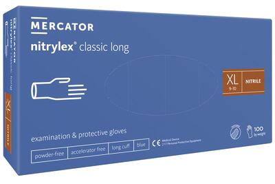 Рукавички нітрилові Nitrylex Classic long блакитні розмір XL /100 шт (50 пар)/ *Mercator Medical*