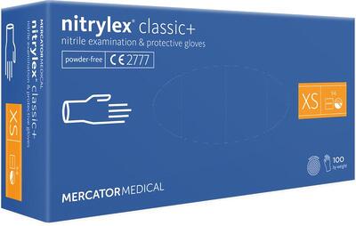 Перчатки нитриловые Nitrylex Classic+ синие размер XS /100 шт (50 пар)/ *Mercator Medical*