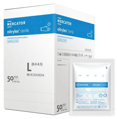 Рукавички Nitrylex Sterile розмір L нітрилові сині /100 шт (50 пар)/ *Mercator Medical*