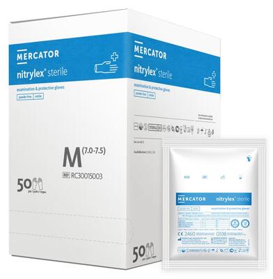 Перчатки Nitrylex Sterile размер M нитриловые синие /100 шт (50 пар)/ *Mercator Medical*