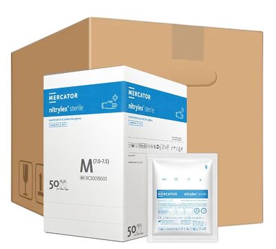 ОПТ (12 упаковок) Перчатки Nitrylex Sterile размер M нитриловые синие /100 шт (50 пар)/ *Mercator Medical*