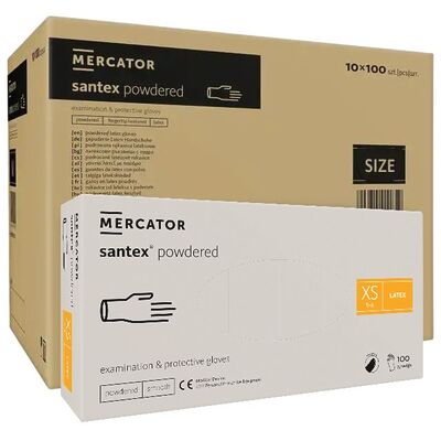 ОПТ (10 упаковок) Рукавички латексні Santex Powdered smooth кремові розмір XS /100 шт (50 пар)/ *Mercator Medical* 