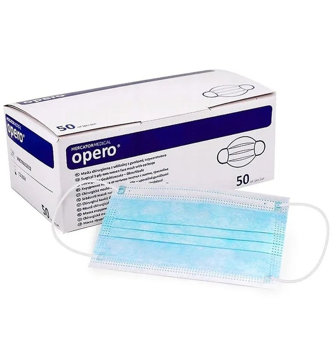 Маска Opero Mask нетканна 3-шарова ECO синя /50 шт/ *Mercator Medical*